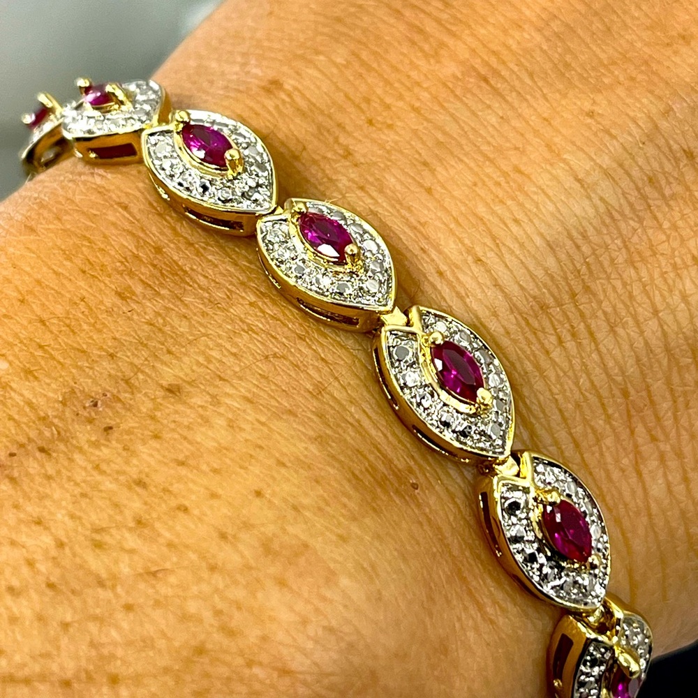 Vintage Gold-Over-Sterling Ruby & Diamond Accent Bracelet - 7.25”